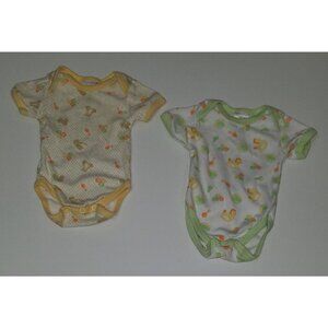 2 VTG Baby Connection Bodysuit Lot 0-3 Months Yellow Green Boy Girl Bear Rattle